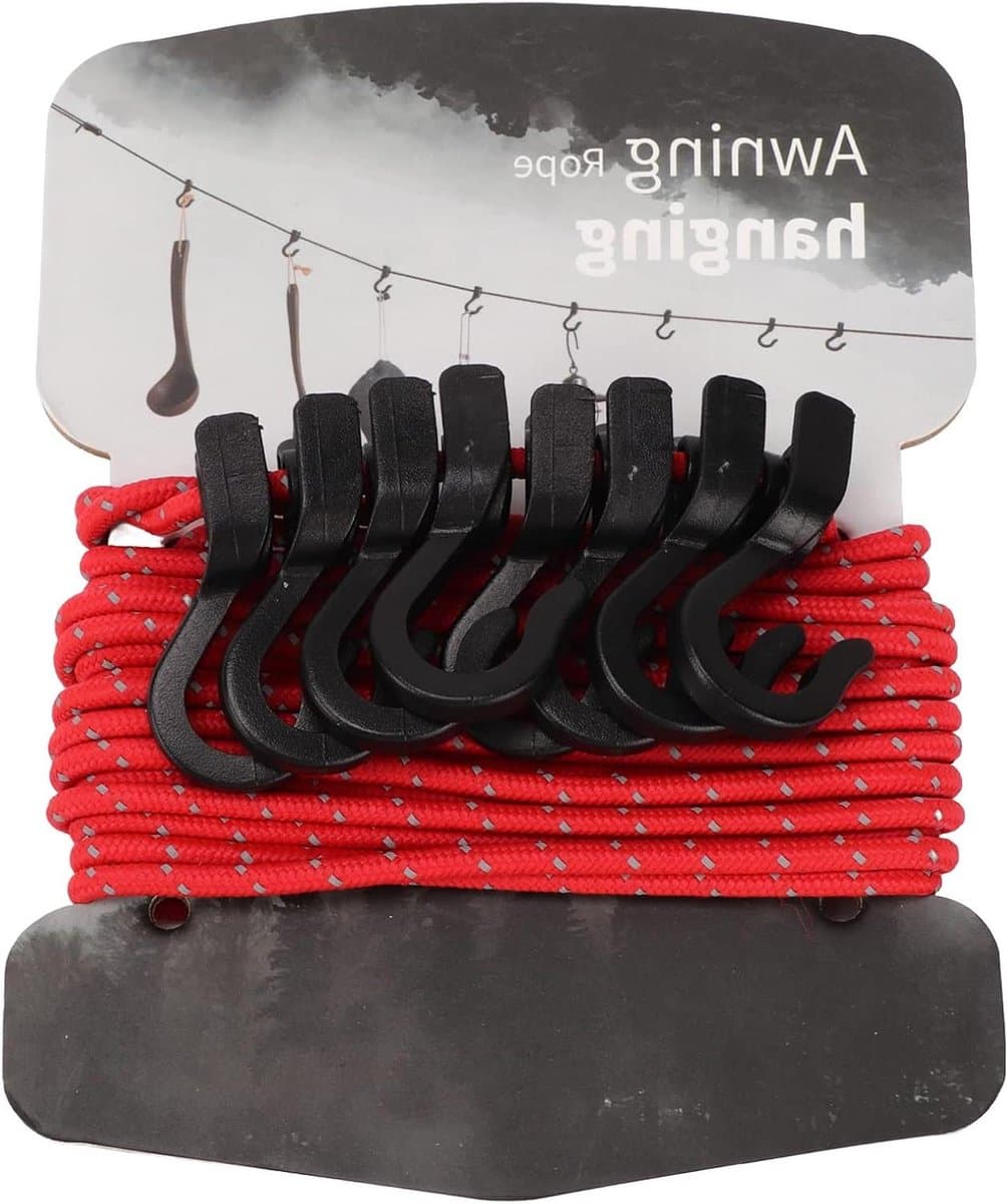 Camping Waslijn - Reis Waslijn - Buiten Kleding Drogen - Reflecterende Staaldraad - Verstelbare Lengte - Rood — afbeelding 1