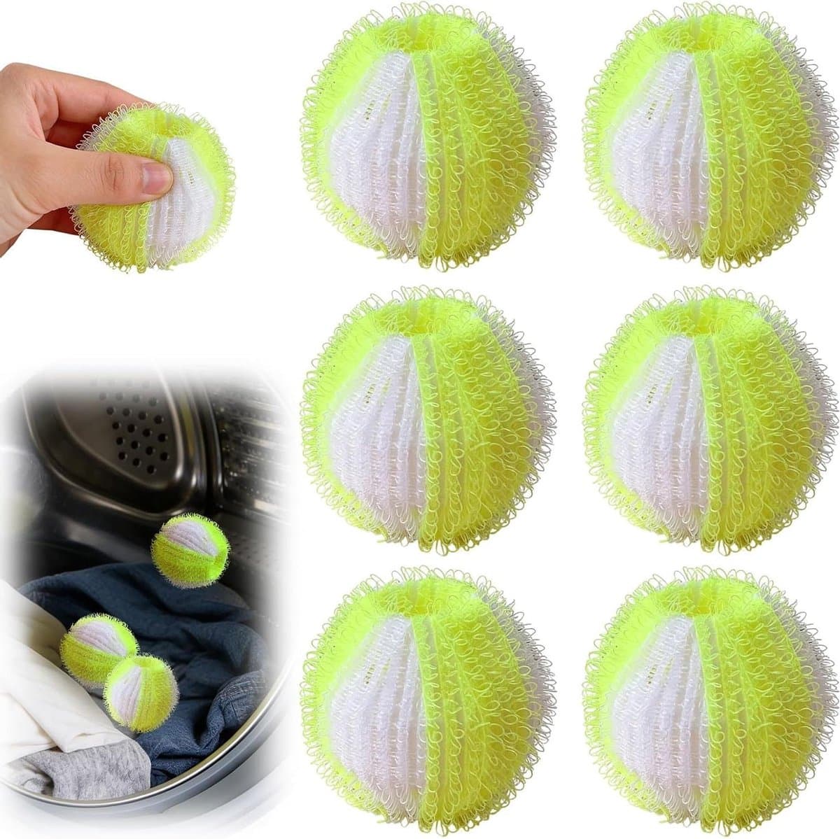 6 stuks herbruikbare wasmachine-verwijderingsballen, herbruikbare lintbal voor katten en huisdieren, haarverwijderaar voor wasmachines (groen) — afbeelding 1