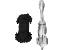 Opvouwbaar Bootanker - Koolstofstaal Anker - Stabiliteit Op Water - Inclusief 20 Meter Touw - 15 Kg - Zwart