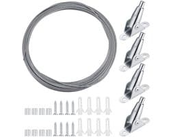 Dailygoods- Staalkabel 10 meter - Verstelbaar 2 mm - Spanslot - Montageklem - Beweegbare ijzeren klinknagels - Roestvrij staal - Kabelset