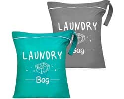 Dailygoods- Waszak 2-delige set - Waterdichte waszak - Opvouwbare waszak - Geschikt voor sportkleding - Met draagtas en ritssluiting - Lichtgewicht en multifunctioneel - Wasmand
