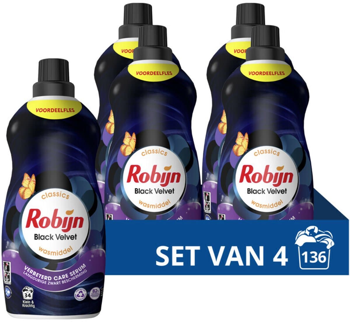 Robijn - Klein & Krachtig Wasmiddel Black Velvet 34 Wasbeurten - 4 x 1,19 liter - Voordeelverpakking — afbeelding 1