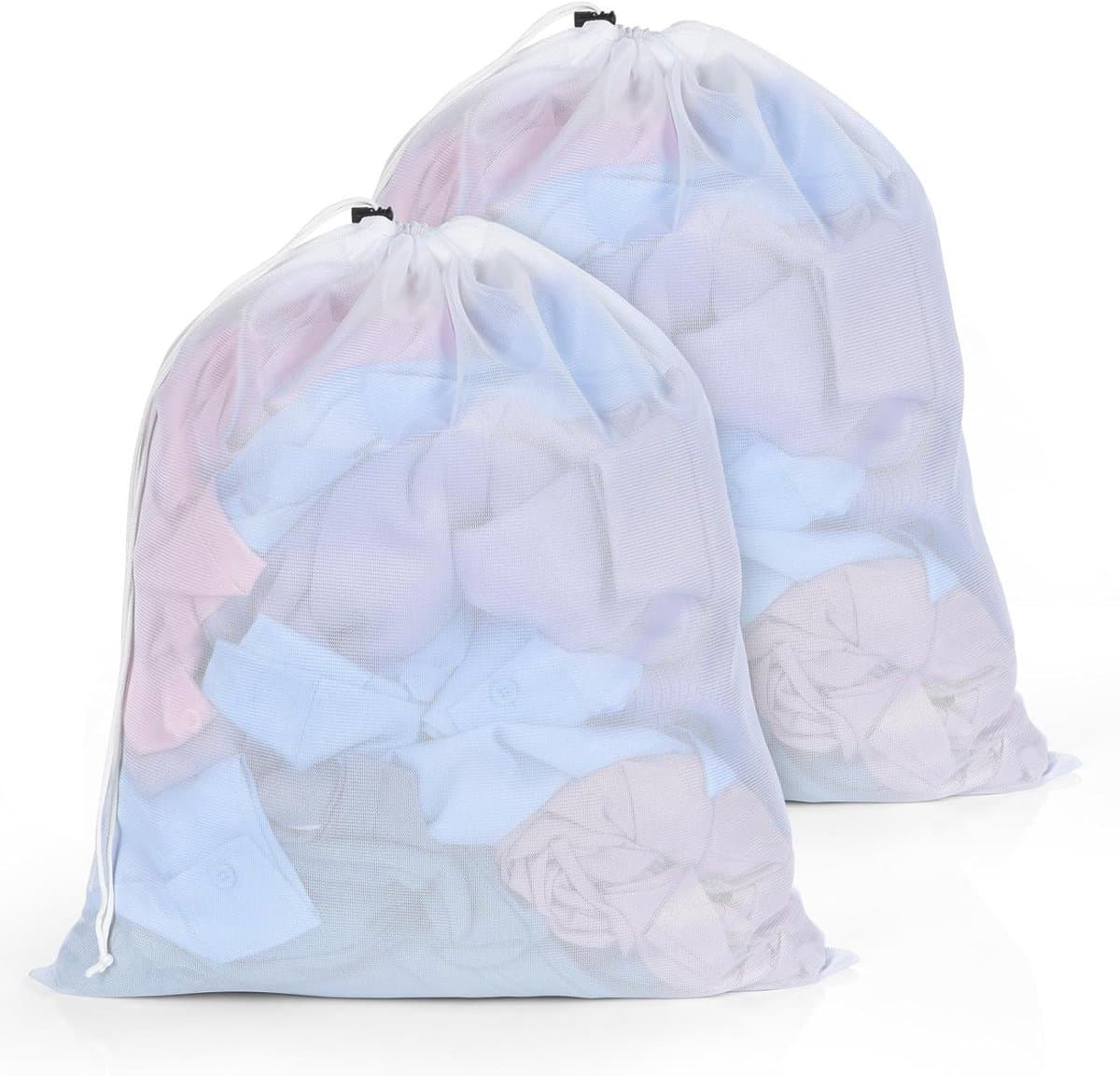 Wasnet voor Wasmachine 40 x 50 cm, Set van 2, Grote Waszak met Trekkoord, Herbruikbare Fijne MESH Waszakken voor College, Studentenhuis en Thuisgebruik — afbeelding 1