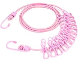 Waslijn met clips - Uittrekbare lijn - Kleding drogen - Weerbestendig ontwerp - 18 meter - Roze