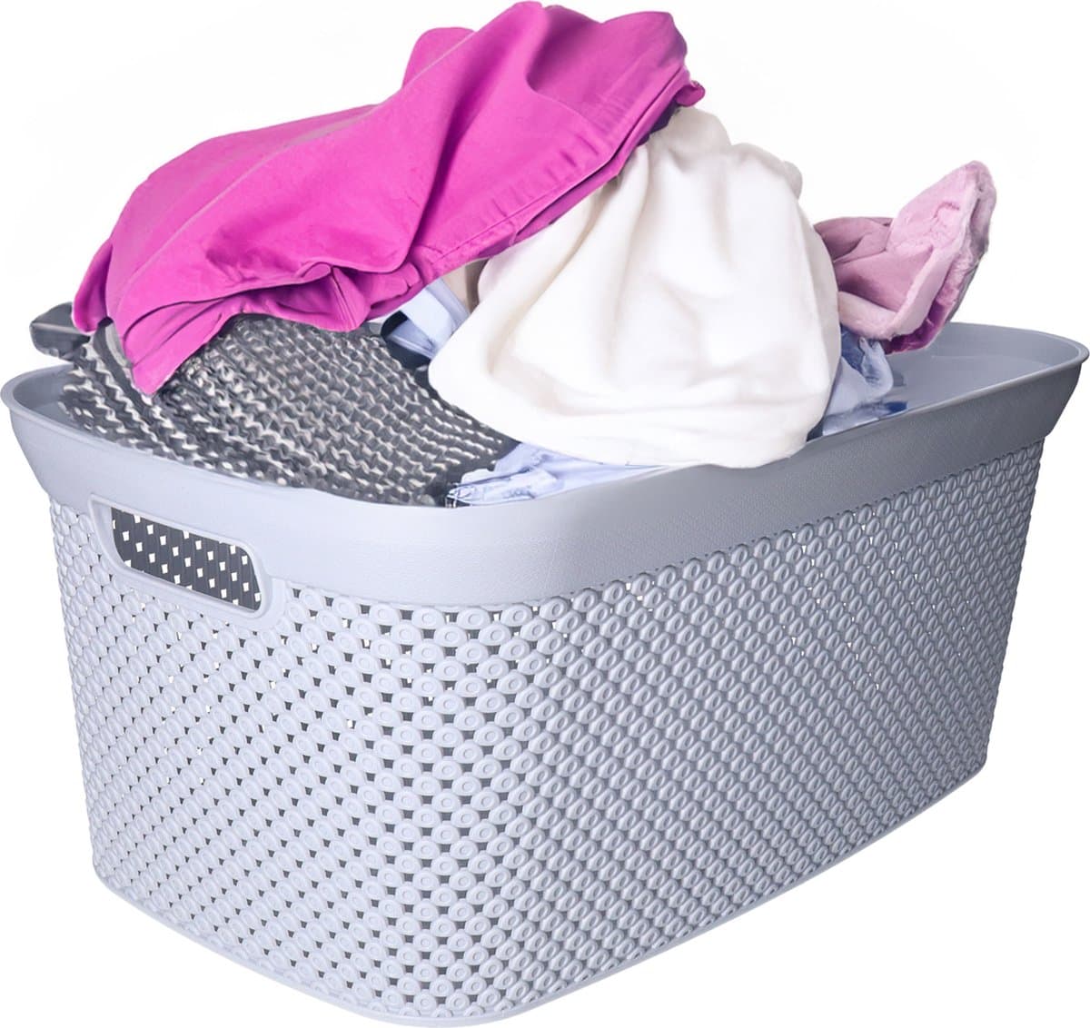 Wasmand - lichtgrijs - kunststof - 34 x 54 x 23 cm - 35 liter - met handvatten - manden voor wasgoed — afbeelding 1