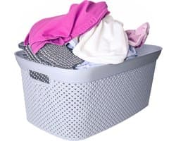 Wasmand - lichtgrijs - kunststof - 34 x 54 x 23 cm - 35 liter - met handvatten - manden voor wasgoed