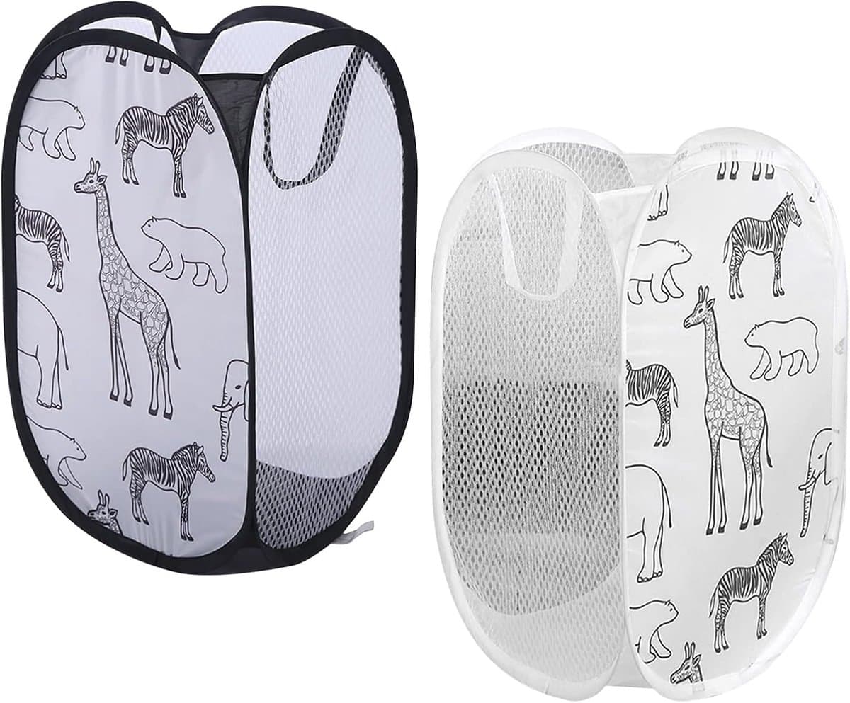 Pop Up Laundry Basket Pack of 2 - Foldable with Mesh - 30 x 30 x 48 cm - Handles - Fabric Basket for Deposit Bottles Collection — afbeelding 1