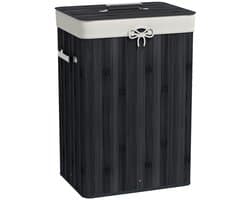 Daity Wasmand, wasbox, wasmand met deksel, canvas tas, bamboe, opvouwbaar, 72 liter, zwart, 40 x 30 x 60 cm — afbeelding 1