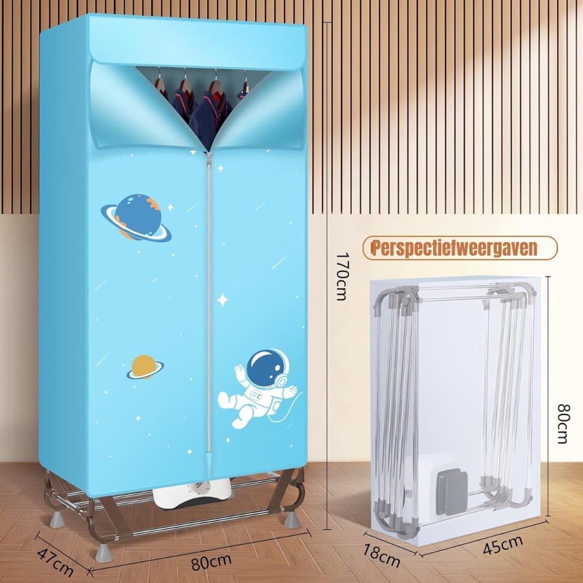 Florixa® Elektrisch Droogrek - Droogrek - Droogrek Elektrisch - 150cm Hoog - 1500W - Lichtblauw - 80cm x 46cm x 168cm — afbeelding 1
