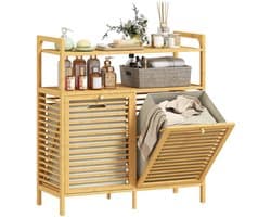 JAQZY Wasmand - Wassorteerder 2 Vakken - Wasmand Meubel - Opbergsysteem - 82 × 33 × 88 cm - Praktisch - Stijlvol - Bamboe