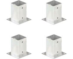 Paalankers 4 stuks - Paalhouders Fundering - Stevige Constructies Bouwen - Roestbestendig Gegalvaniseerd Metaal - 91 mm Vierkant - Zilver