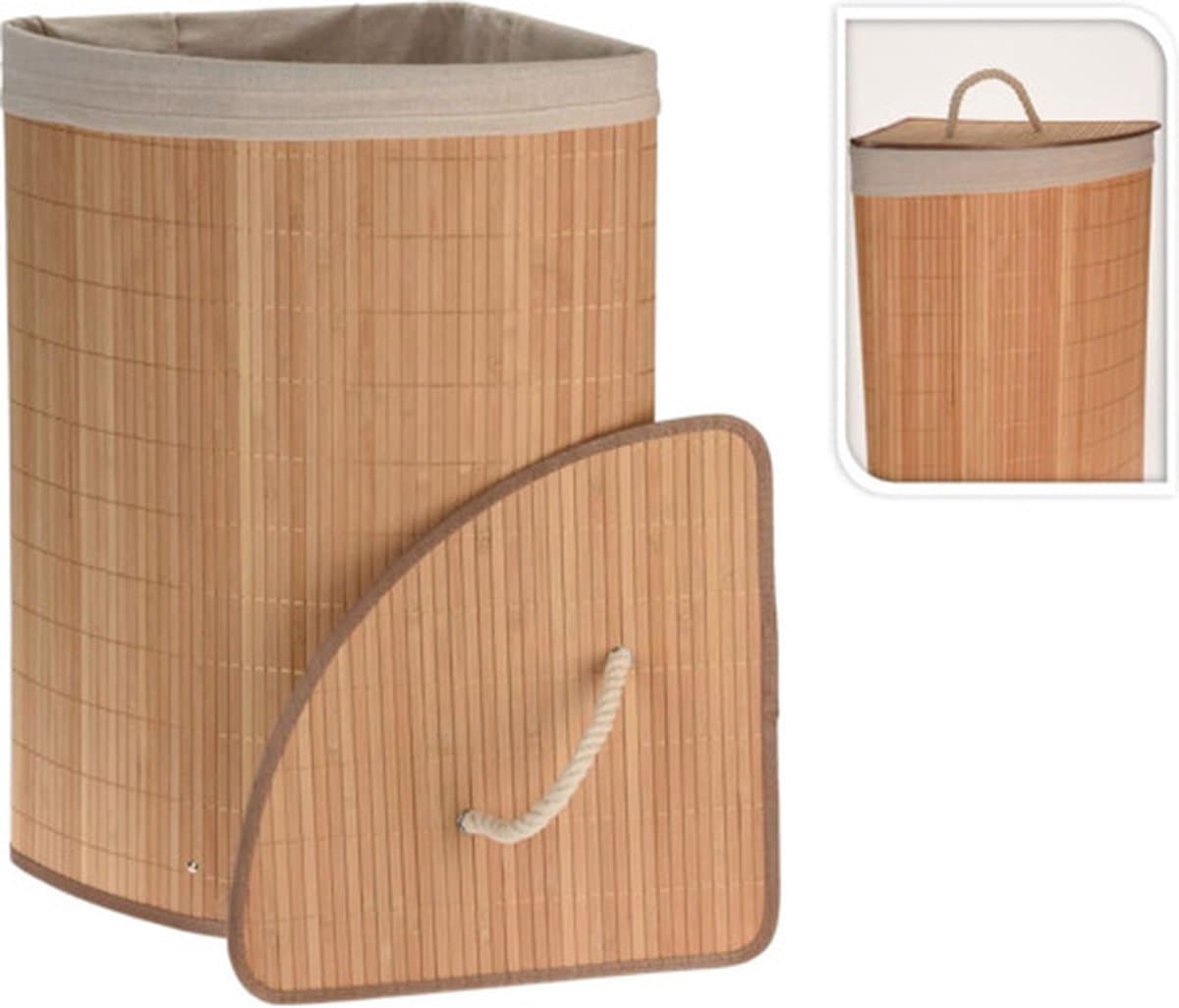 Bathroom Solutions Wasmand - bamboe hout - met deksel - naturel - 35 x 35 x 60 cm - 70 liter - opvouwbaar — afbeelding 1