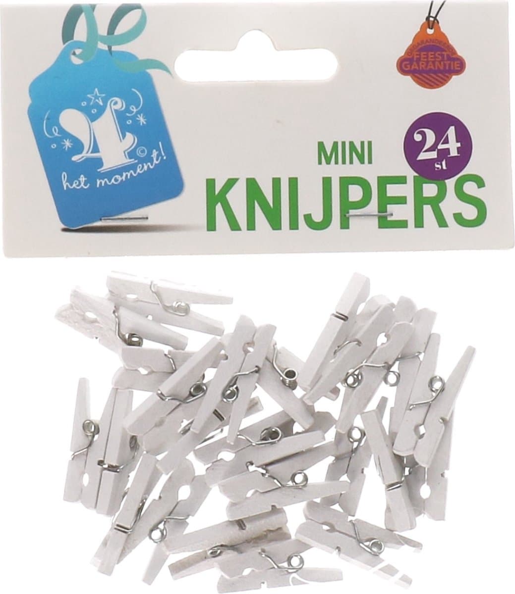 Mini Wasknijpers Wit – 24 Stuks – Houten Knijpertjes voor Decoratie, Foto’s, Kaartjes & Bruiloft — afbeelding 1