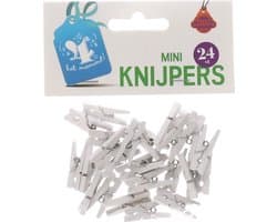 Mini Wasknijpers Wit – 24 Stuks – Houten Knijpertjes voor Decoratie, Foto’s, Kaartjes & Bruiloft