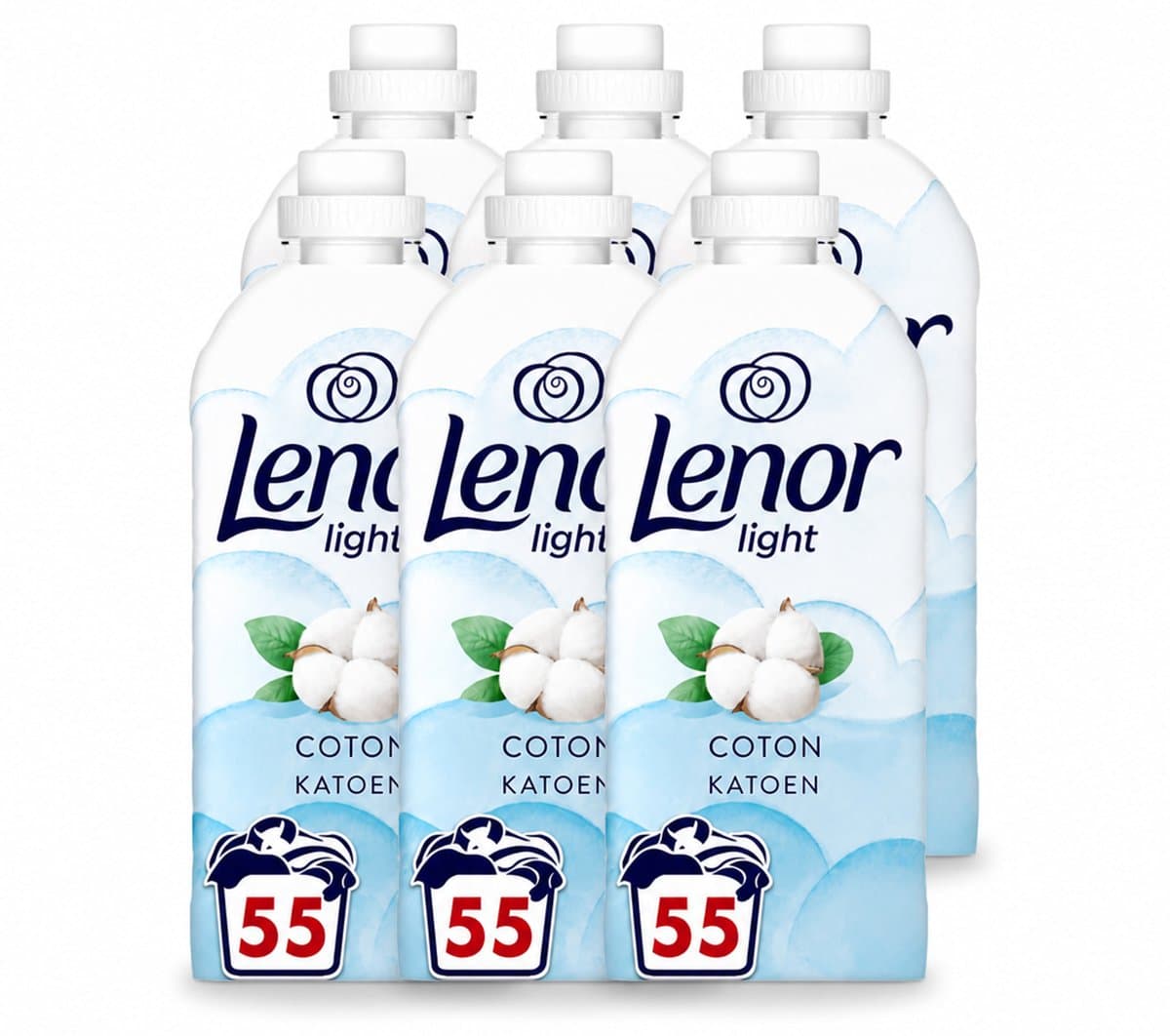 6 x Lenor Light - Wasverzachter - Katoen - Fris & Zacht - 55 Wasbeurten - Voordeelverpakking - 6 stuks — afbeelding 1