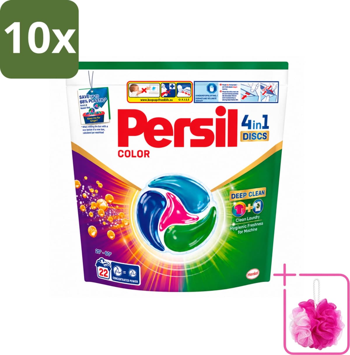 10 x Persil - Wasmiddel - Wasmiddelcapsules Discs Gekleurde Was - Voor Gekleurde Was - 22 wasbeurten - Bulkverpakking - Wasmiddel - Douchemop - Wascapsules — afbeelding 1