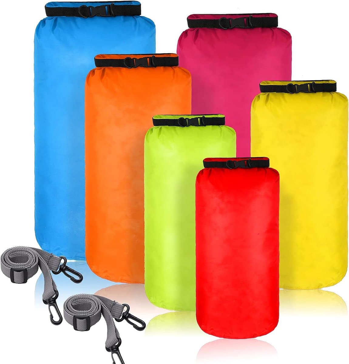 6 stuks waterdichte droge tas set 6 maten lichtgewicht zak en lange verstelbare schouderriem 20/15/10/8/5/3l outdoor houden gear spullen zak voor kajakken camping backpacken boot wandelen — afbeelding 1