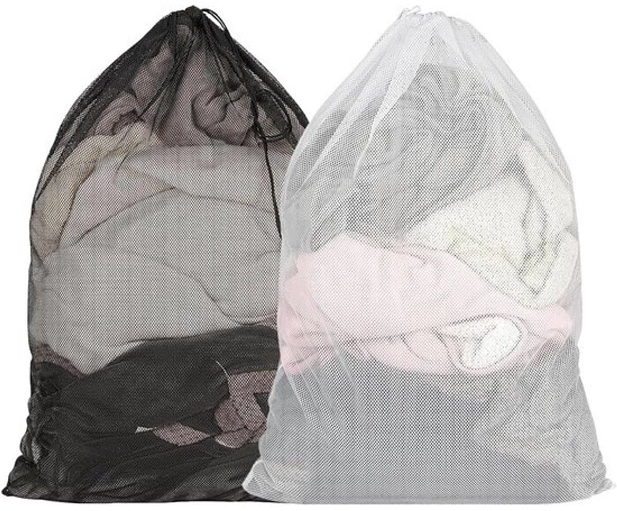Set van 2 Sterke Wasnetten - 60 x 90 cm - Met Trekkoord - Polyester Mesh - Zwart en Wit — afbeelding 1