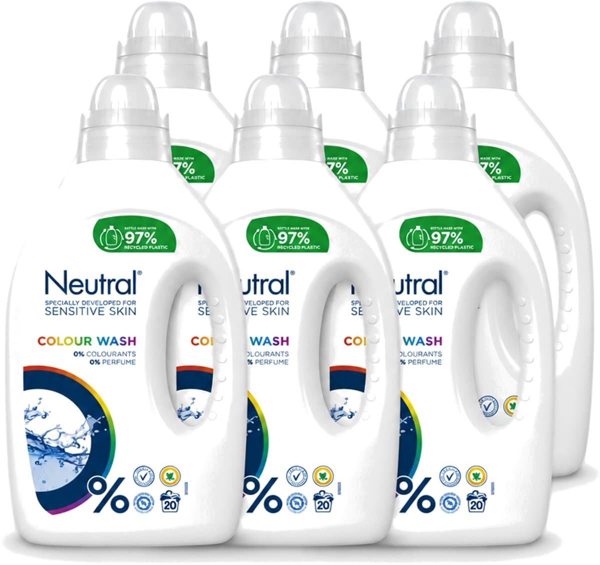 6 x Neutral - Vloeibaar Wasmiddel - Gekleurde Was - Gevoelige Huid - 0% Kleurstof & Parfum - 20 Wasbeurten - Voordeelverpakking - 6 stuks — afbeelding 1