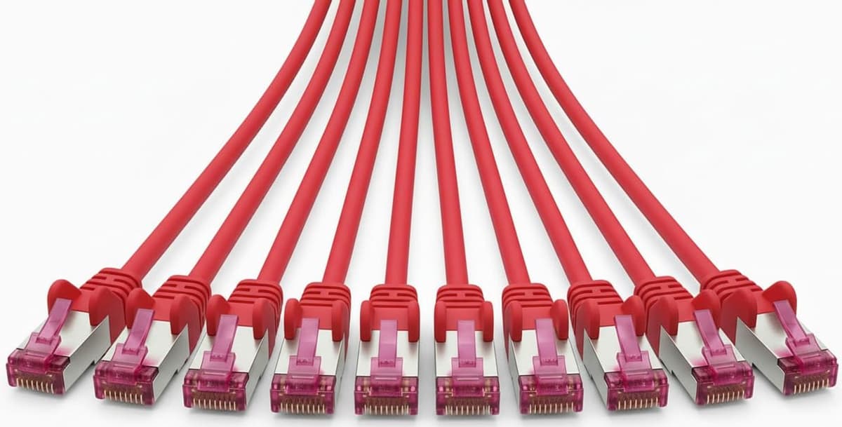 CAT6a netwerkkabel 1 m - rood - verpakking van 10 stuks | S/FTP PiMF | GHMT gecertificeerd | 10 Gbps | 500 MHz | koper | halogeenvrij | RJ45 patchkabel — afbeelding 1
