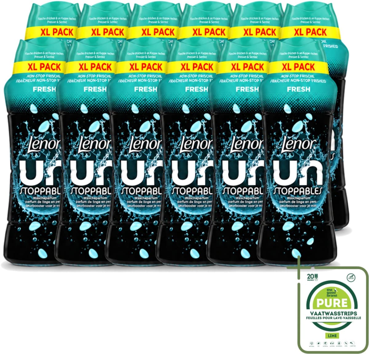 12 x Lenor Unstoppables - Geurbooster - Fris - Non-Stop Frisheid - Grootverpakking - Grootverpakking - Vaatwasstrips - Geurbooster - Frisheid - Wasgeur - Citrusgeur - Fruitgeur — afbeelding 1