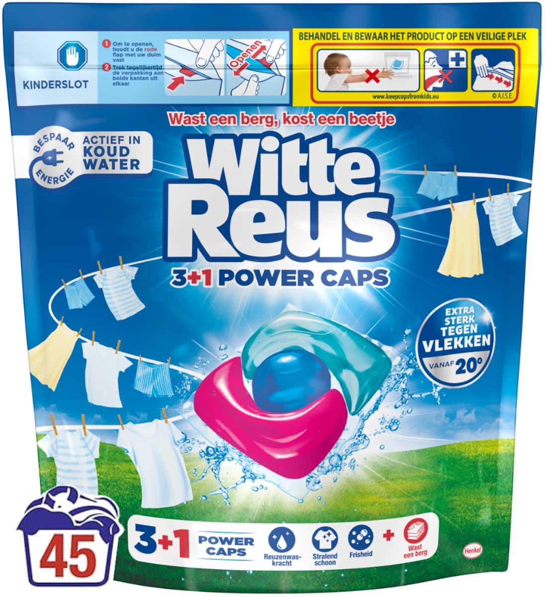 Witte Reus 3+1 Power Caps - Wascapsules - 45 Wasbeurten — afbeelding 1