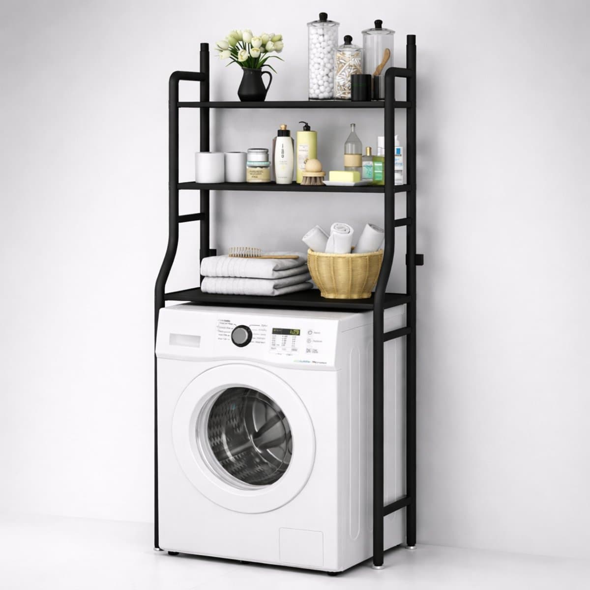MeubelsvanJoep wasmachine ombouw rek zwart 159 x 67 x 25 cm - Wasmachine rek met opbergruimte zwart - Wasmachine rek bovenlader zwart - Wasmachine rek voorlader zwart - Toilet kast - Wc meubel - Wc kast — afbeelding 1