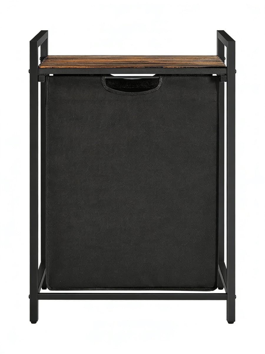 Wasmand, vuilewasmand,50 x 33 x 72 cm, zwart, met opbergrek en uitschuifbare afneembare waszak, stevig en duurzaam metalen frame, grote capaciteit van 65 liter, geschikt voor wasruimte, slaapkamer en badkamer — afbeelding 1
