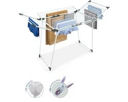 BAUER & MEYER® Droogrek Classic - Wasrek Inklapbaar - Incl. 20 wasknijpers + 1x wasmand - 25 Meter drooglengte + 30kg draagkracht - WIT