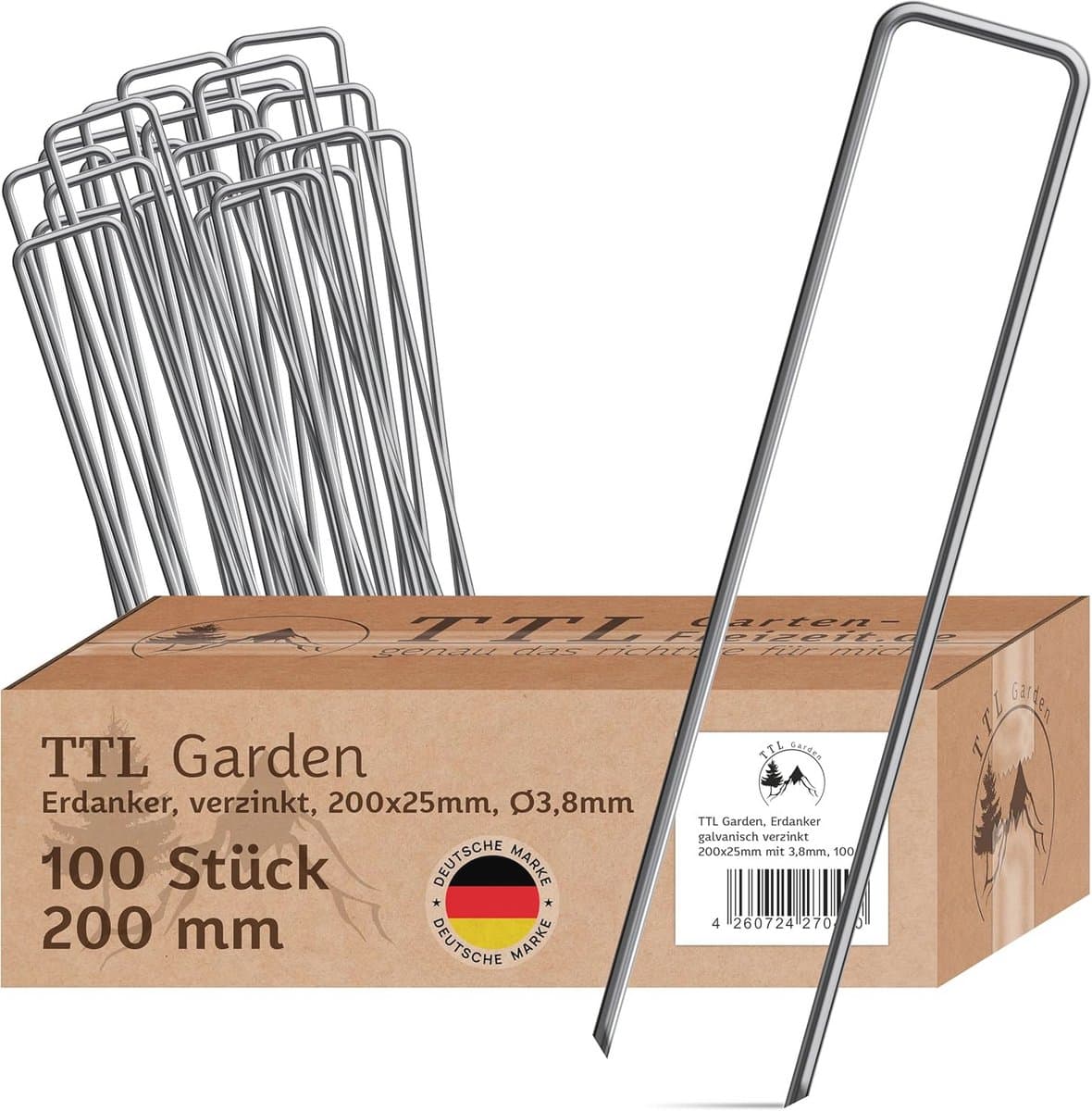 Grondankers voor Tuin en Camping - 100 Stuks Verzinkt 200mm Ø 3,8mm — afbeelding 1