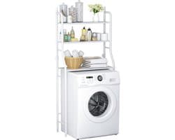 3 Tier Drum Washing Machine Storage Rack - Space Saving Bathroom Rack Above Toilet - Multi-Purpose Bearing Strong Adjustable Storage Rack - Steel White