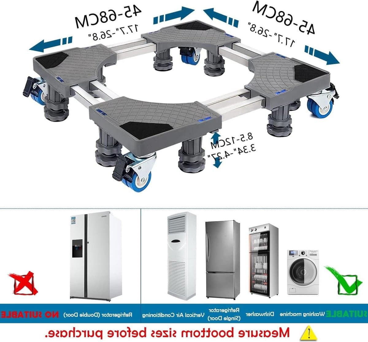 Washing Machine Adjustable Multifunctional Removable Bottom Stand - 8 Stand Feet and 4 Double Wheel Brakes - Refrigerator Dryer 600 kg - Kamanan — afbeelding 1