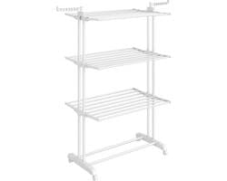 SONGMICS Droogrek, staand droogrek, 4 niveaus, vleugelwasrek, inklapbare vleugels, met wieltjes, 63,5 x 128 x 173 cm, groot, eenvoudige montage, voor binnen en buiten, wolkenwit