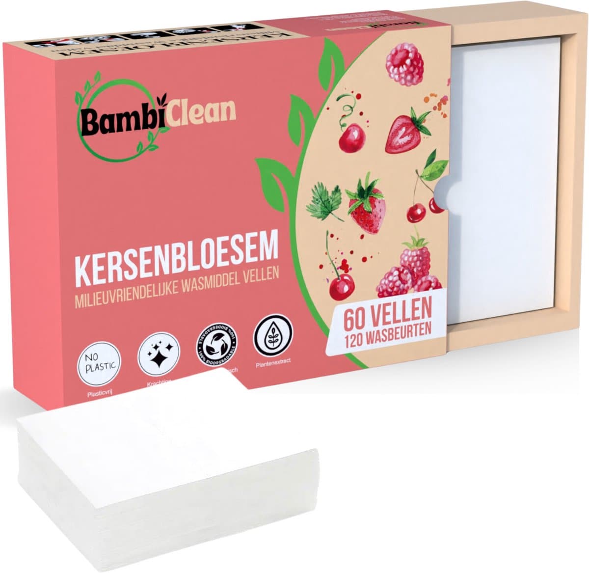 BambiClean Wasstrips Kersenbloesem - 120 wasbeurten - Milieuvriendelijke Wasmiddeldoekjes - Wasmiddel Strips — afbeelding 1
