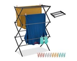 droogrek inklapbaar - met 12 knijpers - 105x74x37 cm - staand - zwart — afbeelding 1