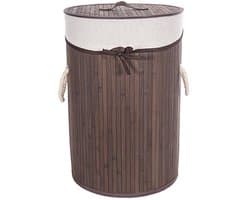 CM Wasmand - stof met hout look - met deksel - opvouwbaar - bruin - 33 x 49 cm