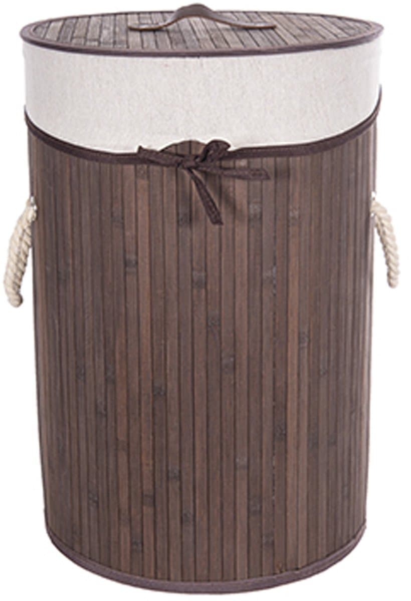 CM Wasmand - stof met hout look - met deksel - opvouwbaar - bruin - 33 x 49 cm — afbeelding 1