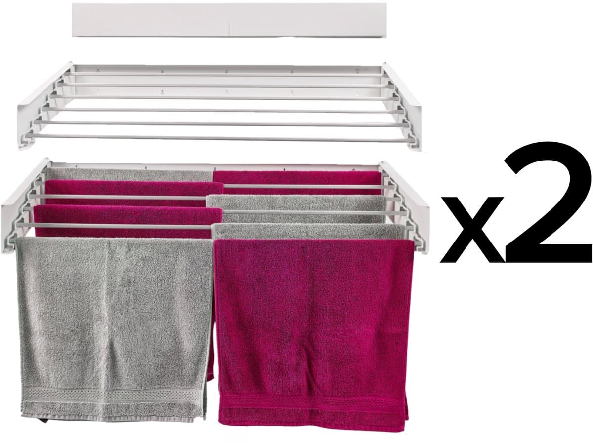 2x Foxydry Hide 101 cm Wit - Droogrek wandmontage - Intrekbare waslijn voor aan de muur - Kleur Wit - 101 x 50 x 13 cm — afbeelding 1