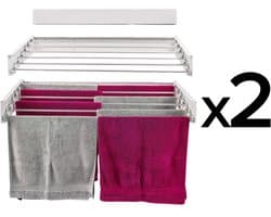 2x Foxydry Hide 101 cm Wit - Droogrek wandmontage - Intrekbare waslijn voor aan de muur - Kleur Wit - 101 x 50 x 13 cm