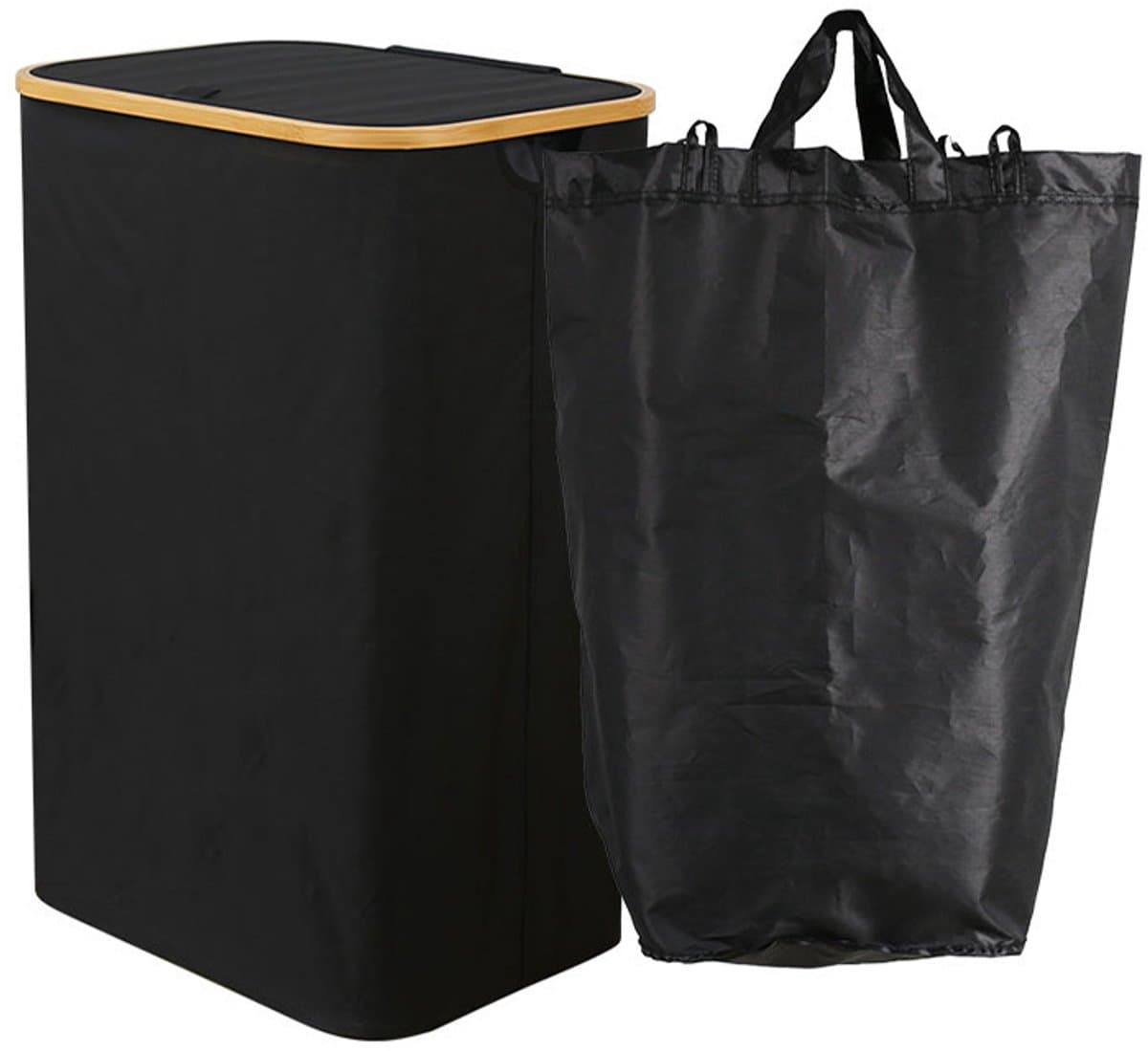 Wasmand - Met uitneembare zakken - Knopen - 40.5*33*65cm - Waszak - Waszakken - Wasmanden - Wassorteerder - Opvouwbaar - Zwart — afbeelding 1