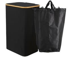 Wasmand - Met uitneembare zakken - Knopen - 40.5*33*65cm - Waszak - Waszakken - Wasmanden - Wassorteerder - Opvouwbaar - Zwart