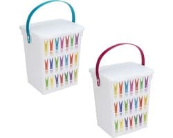 2x Wasknijper bewaarboxen roze en turquoise hengsel 5 liter 23 x 18 cm - huishoud - opbergers - Wasknijperboxen/wasknijperdozen — afbeelding 1