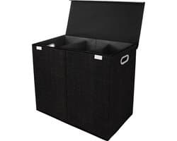 Zonovi Wasmand – Drie Vakken Met Deksel – 3 in 1 Wasmand - Sorteer Wasmand - Opvouwbaar – Wassorteerder – Dichte Wasmand - Dubbele Wasmand – Laundry Basket – Wasbox – Organizer Kleding - Stof – Zwart - Zwarte – 110L — afbeelding 1