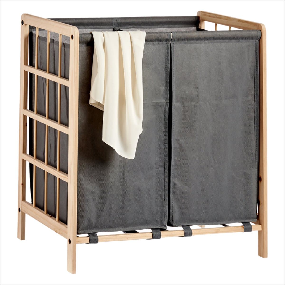 Marbeaux Wasmand - 2 Vakken - Wassorteerder - Grijs - Bamboe - 59,5x33cm — afbeelding 1