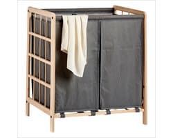 Marbeaux Wasmand - 2 Vakken - Wassorteerder - Grijs - Bamboe - 59,5x33cm