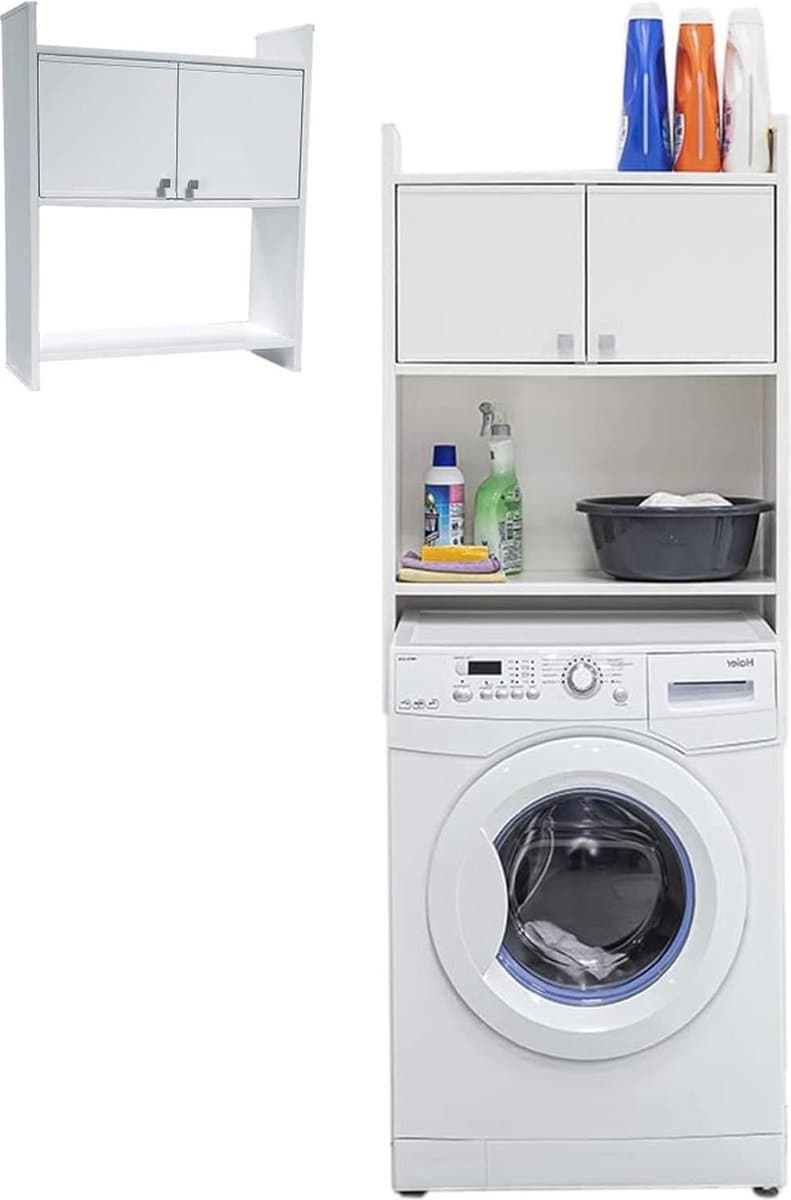 Vochtbestendig wandbevestigingsset 65 x 264 x 78 cm wit - Rek voor wasmachinekast van pvc Wasmachine rek — afbeelding 1