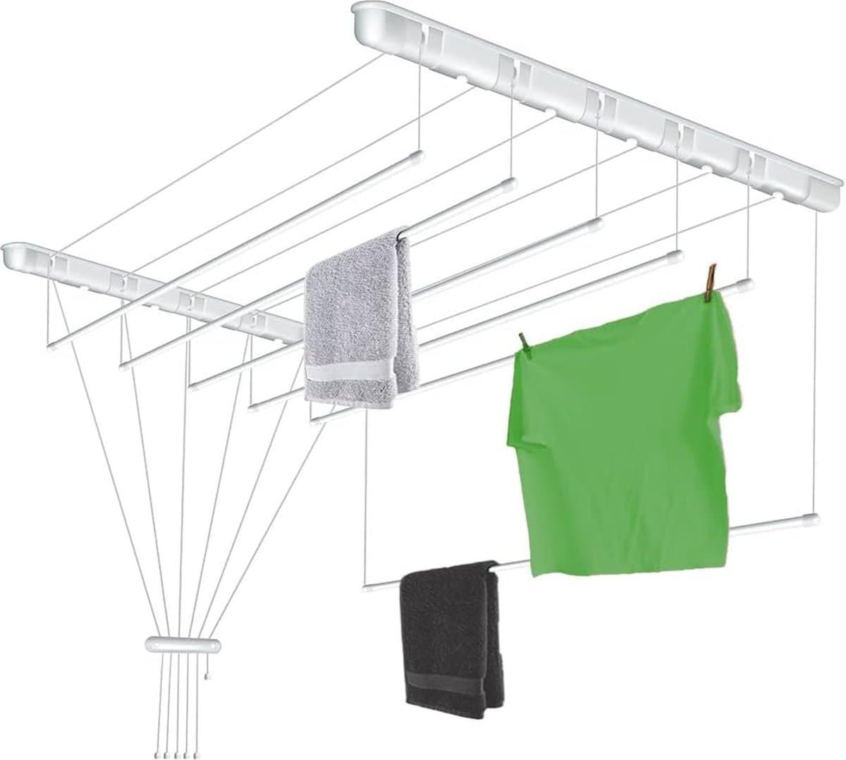 Plafondwasdroger - Ruimtebesparend droogrek 6 x 110 cm voor badkuip - Badkameraccessoires - Plafondmontage - Wit — afbeelding 1