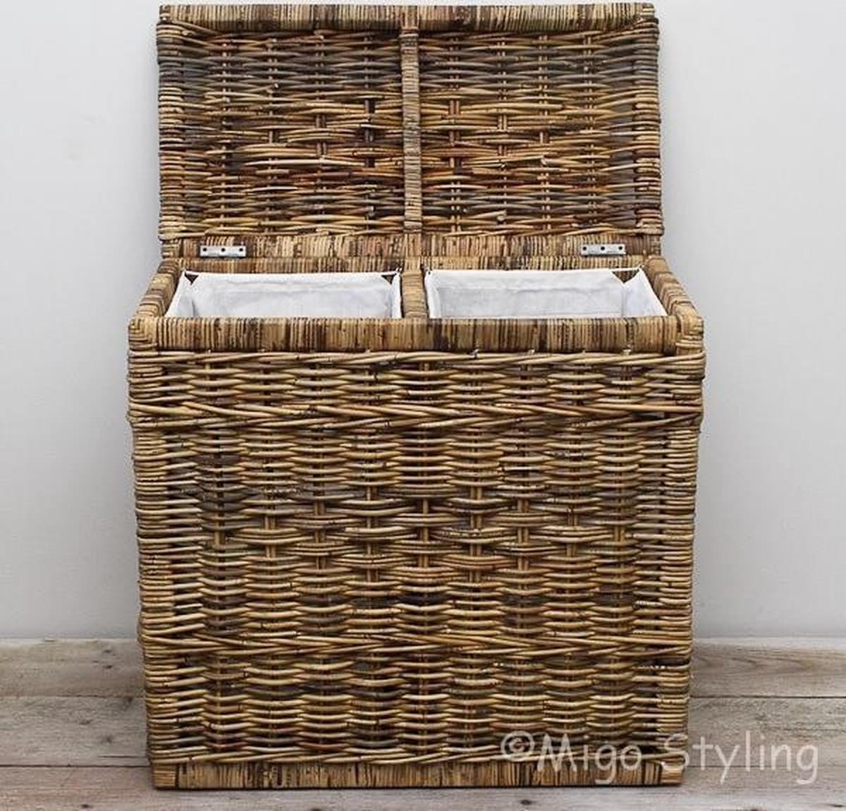 Wasmand-Duo-Naturel-Brown-67x35xH65-Riet-Rotan-Rechthoek — afbeelding 1