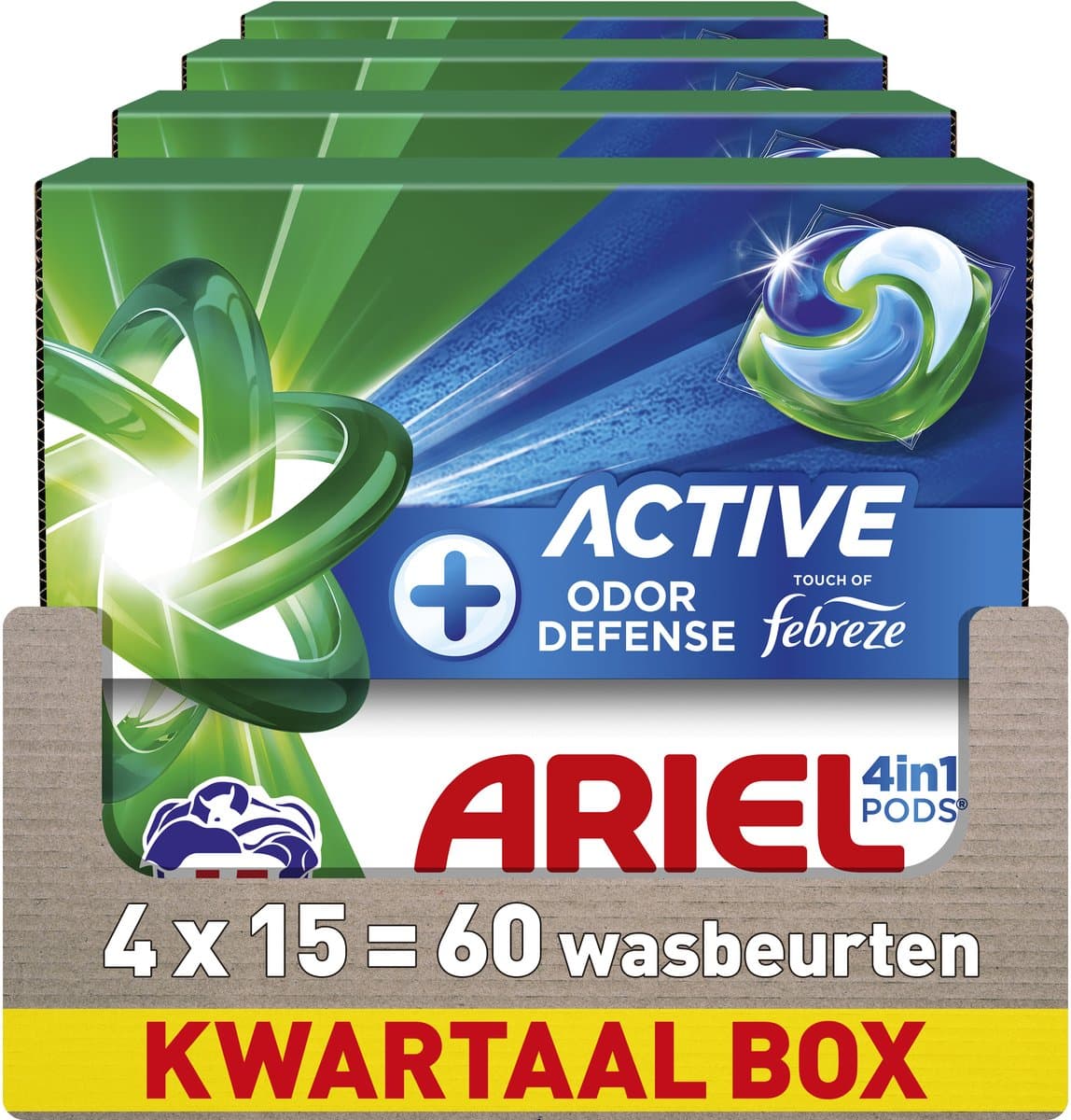 Ariel 4in1 Wasmiddel Pods +Active Odor Defence - 4 x 15 Wasbeurten — afbeelding 1