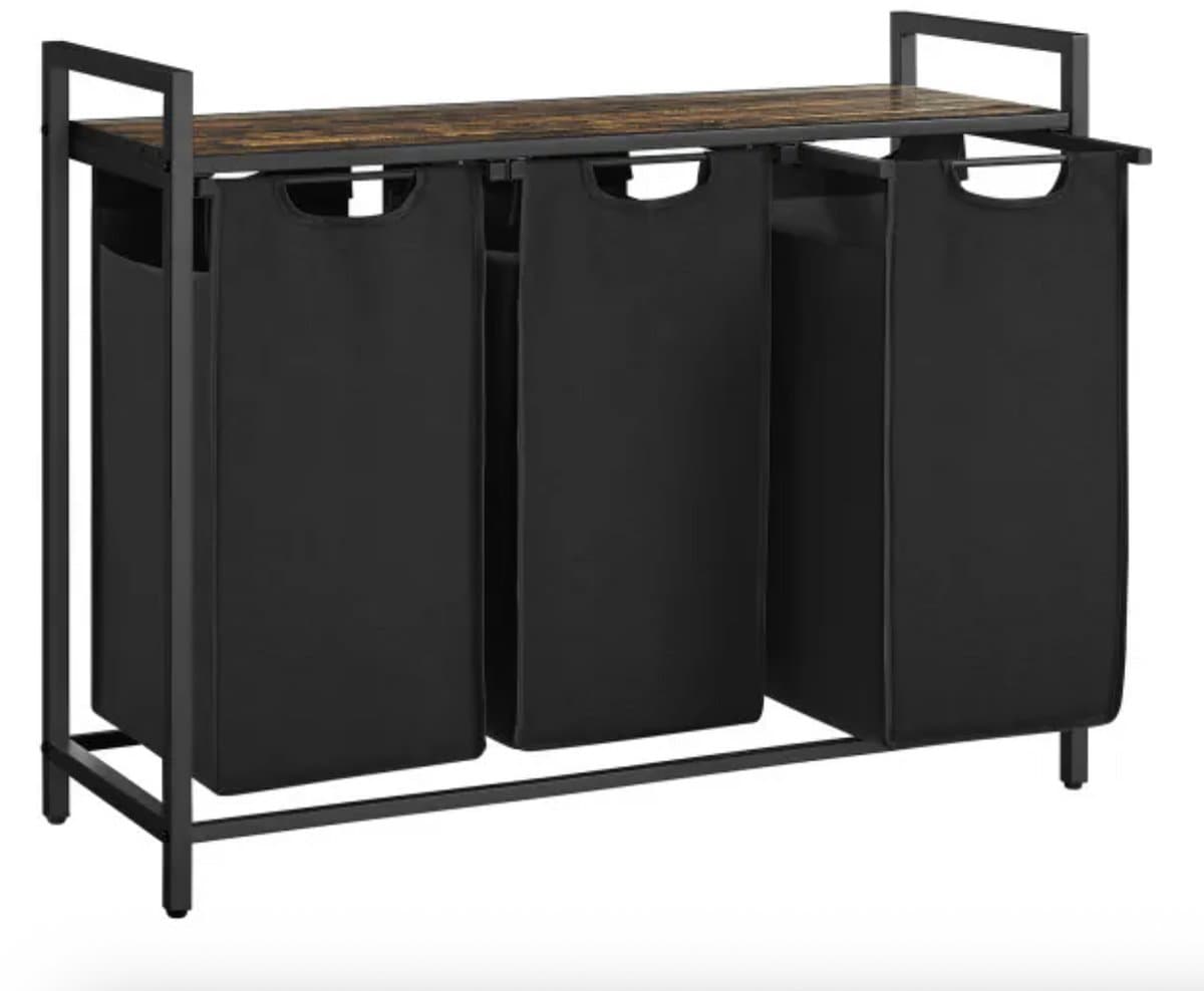 Wasmand 39,8L met 4 Compartimenten – Was Sorteerder– Oxford Stof Wasopslag met Interne Verdelers – Stevige Was Organizer voor Badkamer of Wasruimte – Bruin/Zwart — afbeelding 1